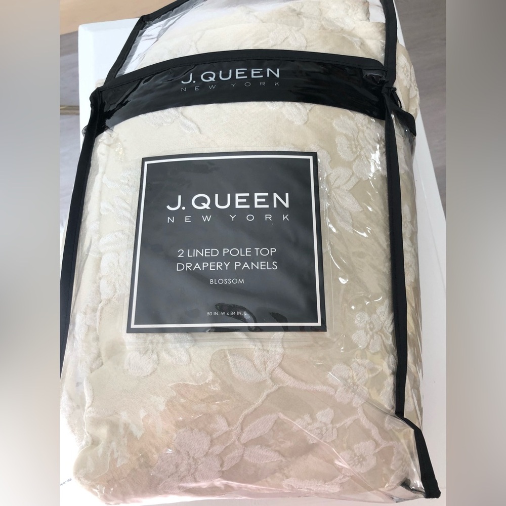 New J. Queen Ivory Embroidered Pole Top Drapery Curtain Panel Set 88” x 50”